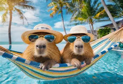 Two capys chilling